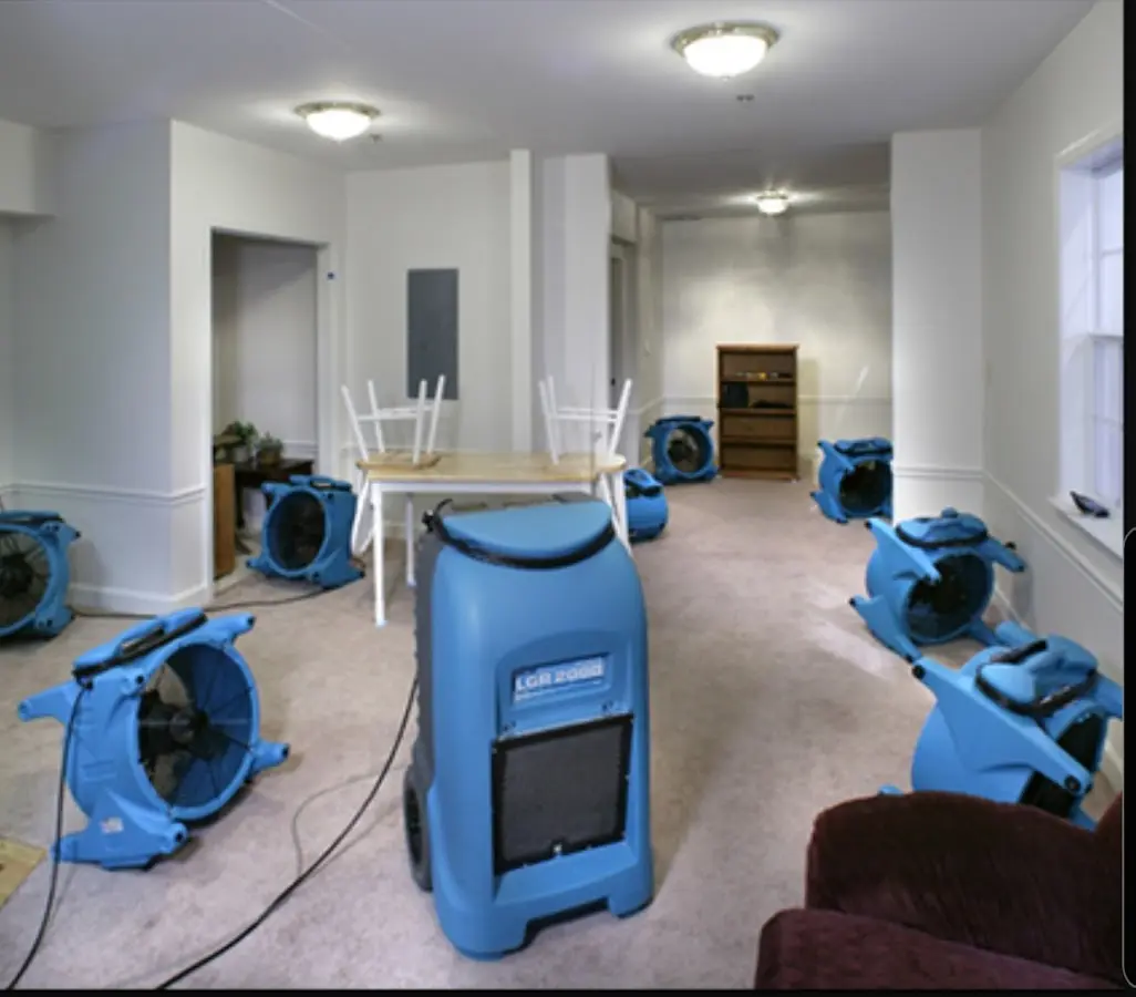 Air movers and dehumidifier setup for Water Extraction & Removal in Bardstown